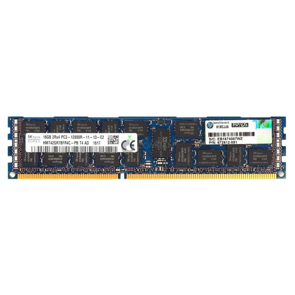 672612-081 HP MEMORY 16GB 2RX4 PC3 12800R DDR3 - 684031-001, 672631-B21, MT36JSF2G72PZ-1G6E1, CN M393B2G70BH0-CK0