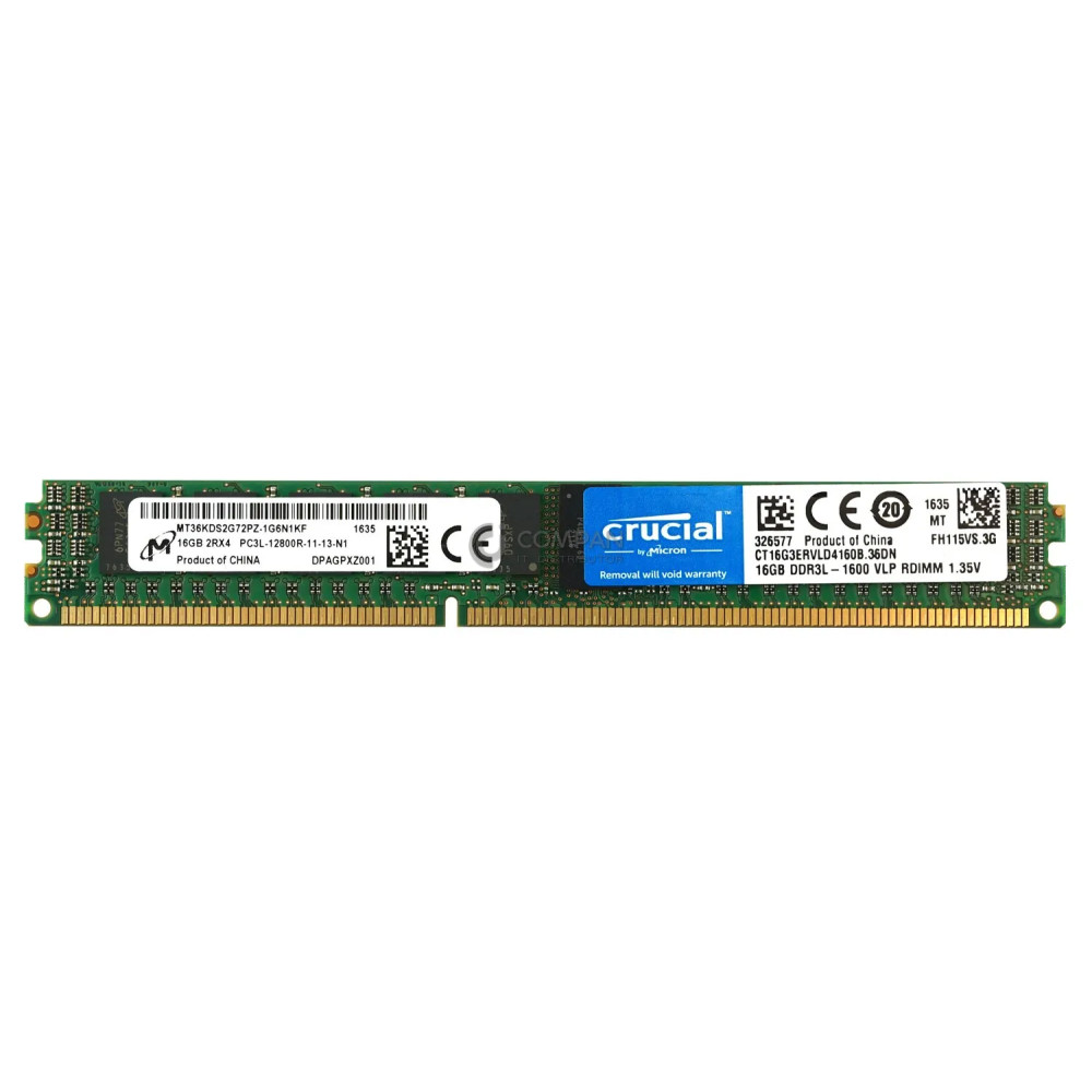 CT16G3ERVLD4160B-36DN CRUCIAL MEMORY 16GB 2RX4 PC3L 12800R DDR3L-1600 VLP RDIMM LOW PROFILE
