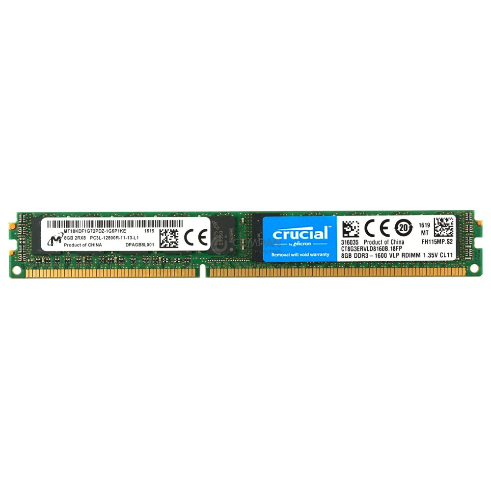 CT8G3ERVLD8160B-18FP CRUCIAL MEMORY 8GB 2RX8 PC3L 12800R DDR3-1600 VLP RDIMM LOW PROFILE - MT18KDF1G72PDZ-1G6P1