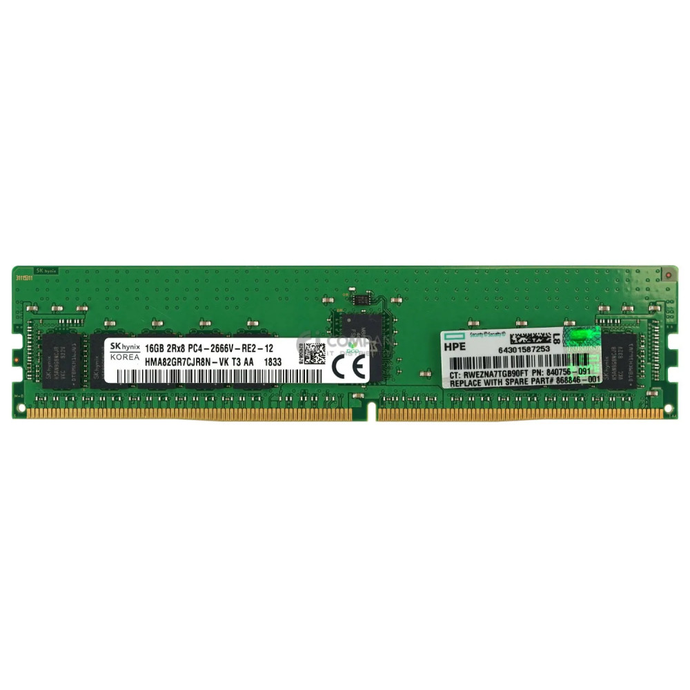 840756-091 / HP MEMORY 16GB 2RX8 2666V DDR4 PC4-21300V