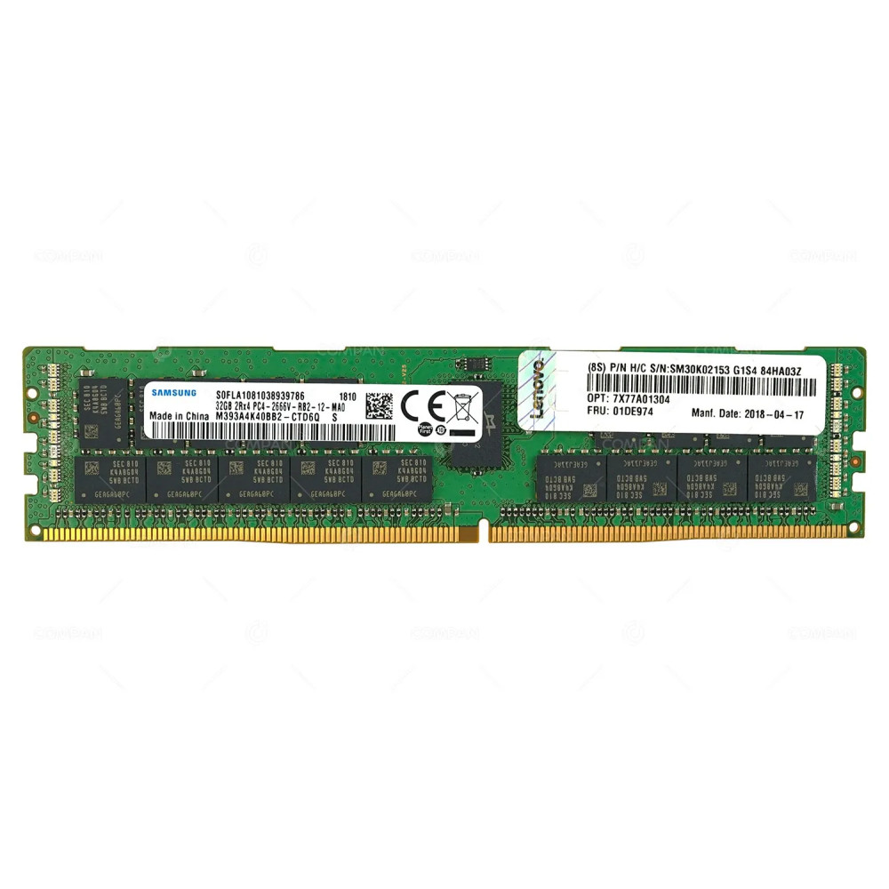 01DE974 LENOVO MEMORY 32GB 2RX4 PC4 2666V DDR4 21300V 7X77A01304