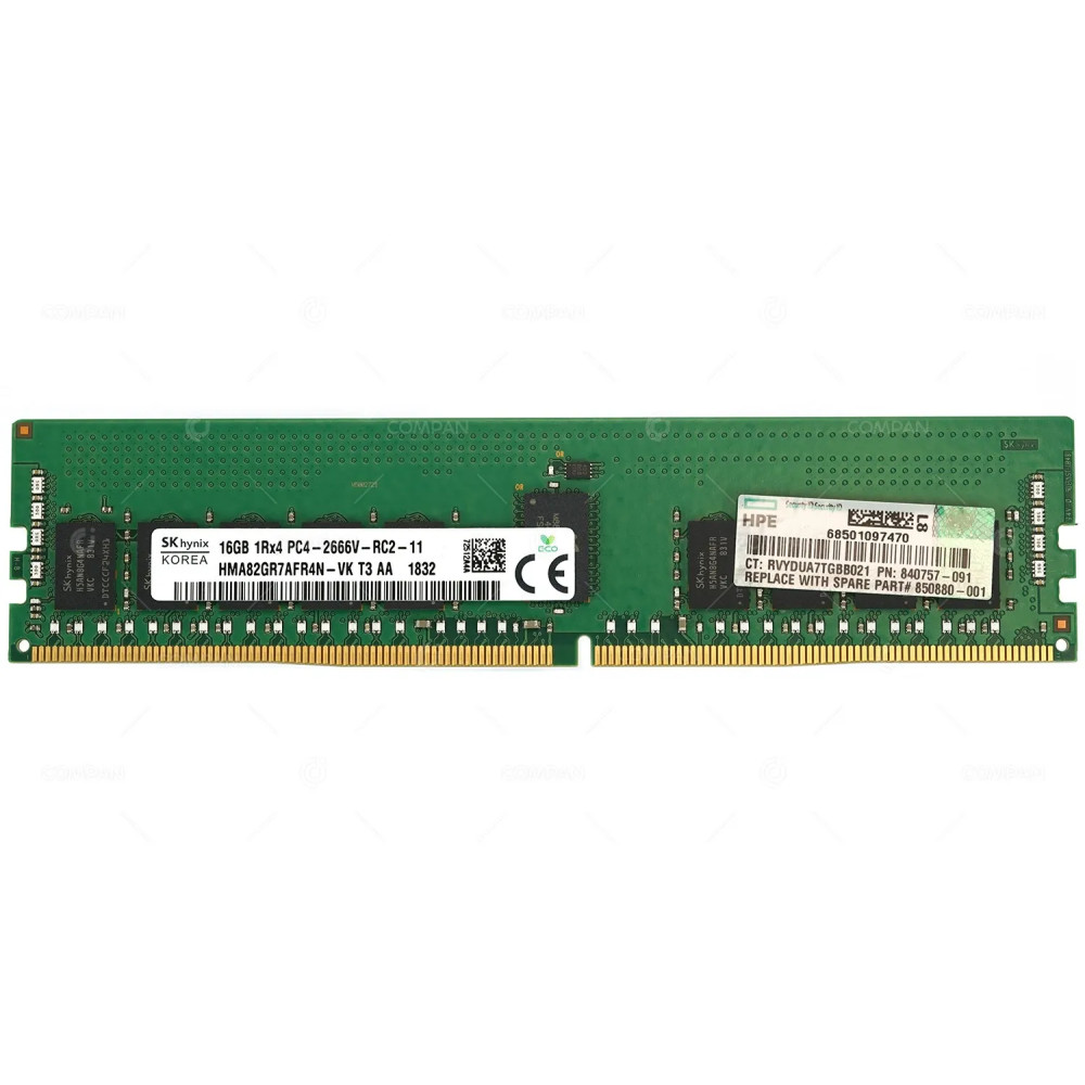 840757-091 / HP MEMORY 16GB 1RX4 2666V ECC REG RDIMM DDR4 PC4-21300V