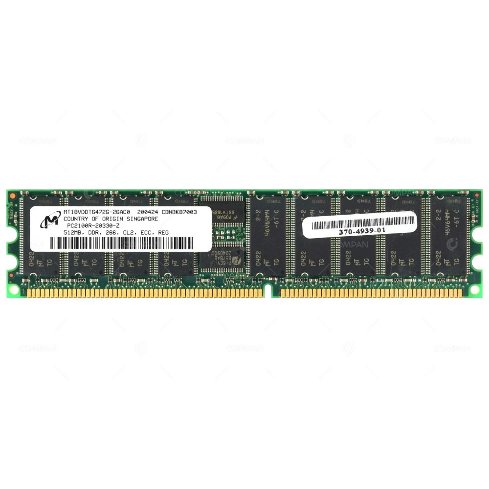 370-4939-01 SUN ORACLE MEMORY 512MB PC2100R 266MHZ 184 PIN DDR CL2 ECC RDIMM MT18VDDT6472G-26AC0