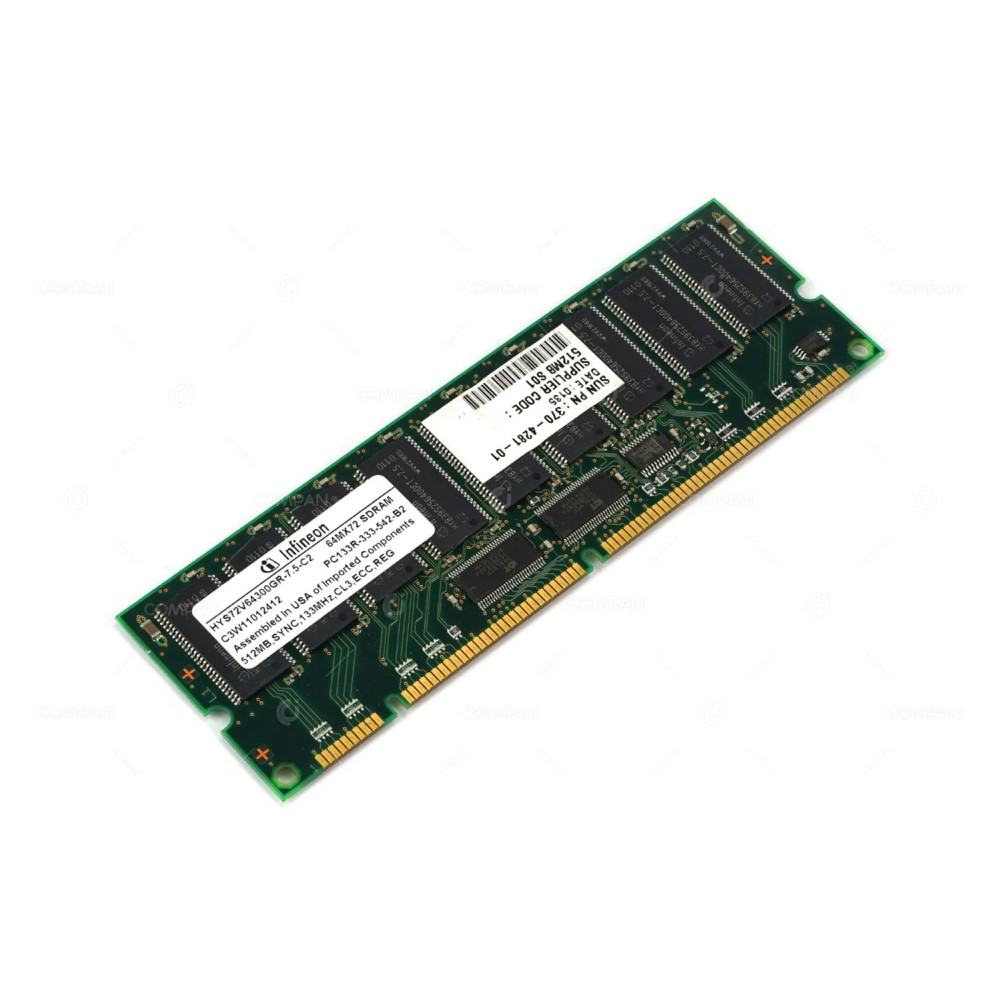 370-4281-01 SUN ORACLE 512MB PC133R SYNC 133MHZ 168 PIN 3.3V CL3 ECC SDRAM RDIMM FOR SUN FIRE V100 V120 HYS72V64300GR-7.5-C2
