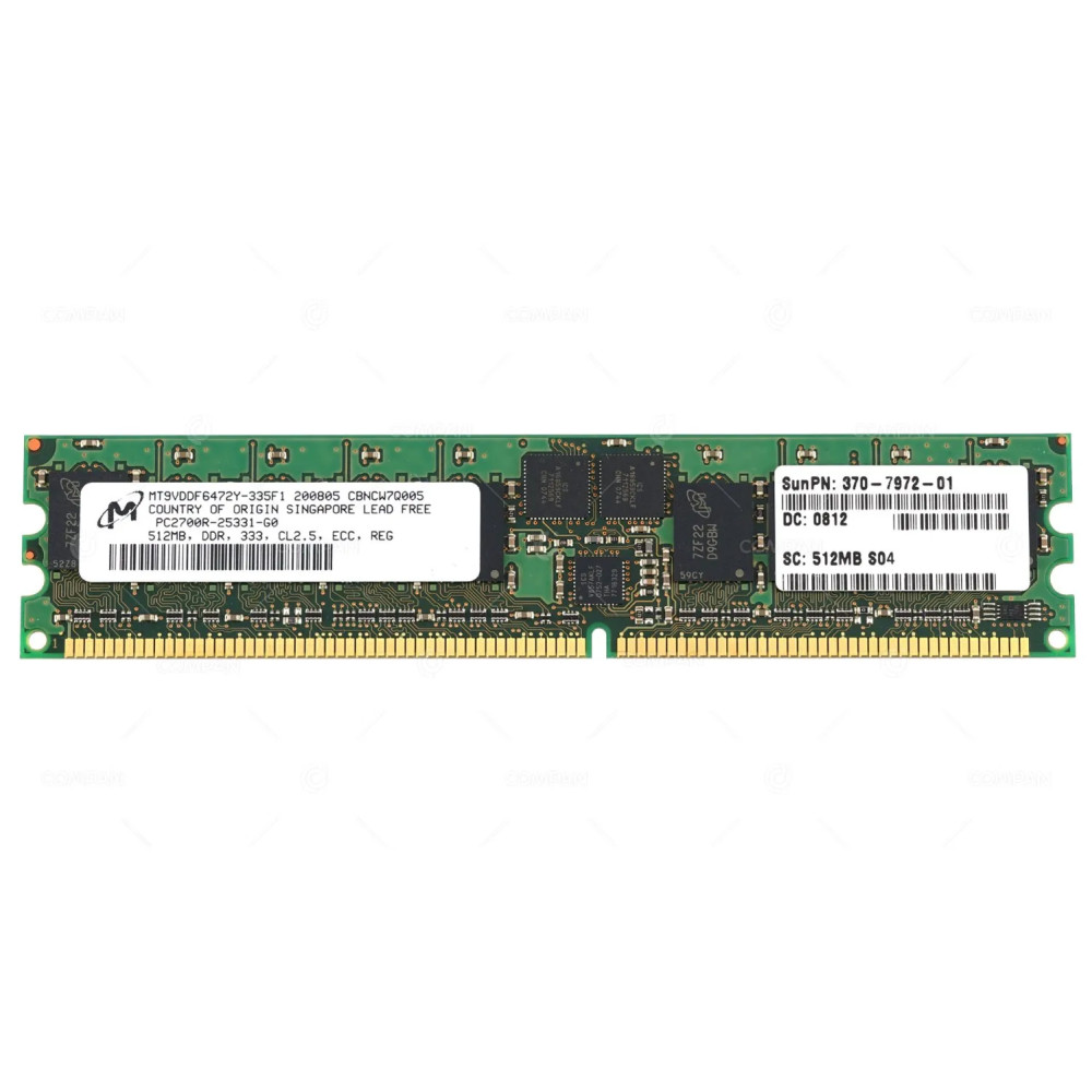 370-7972-01 SUN ORACLE MEMORY 512MB PC2700 184-PIN 333MHZ DDR CL2.5 ECC RDIMM MT9VDDF6472Y-335F1