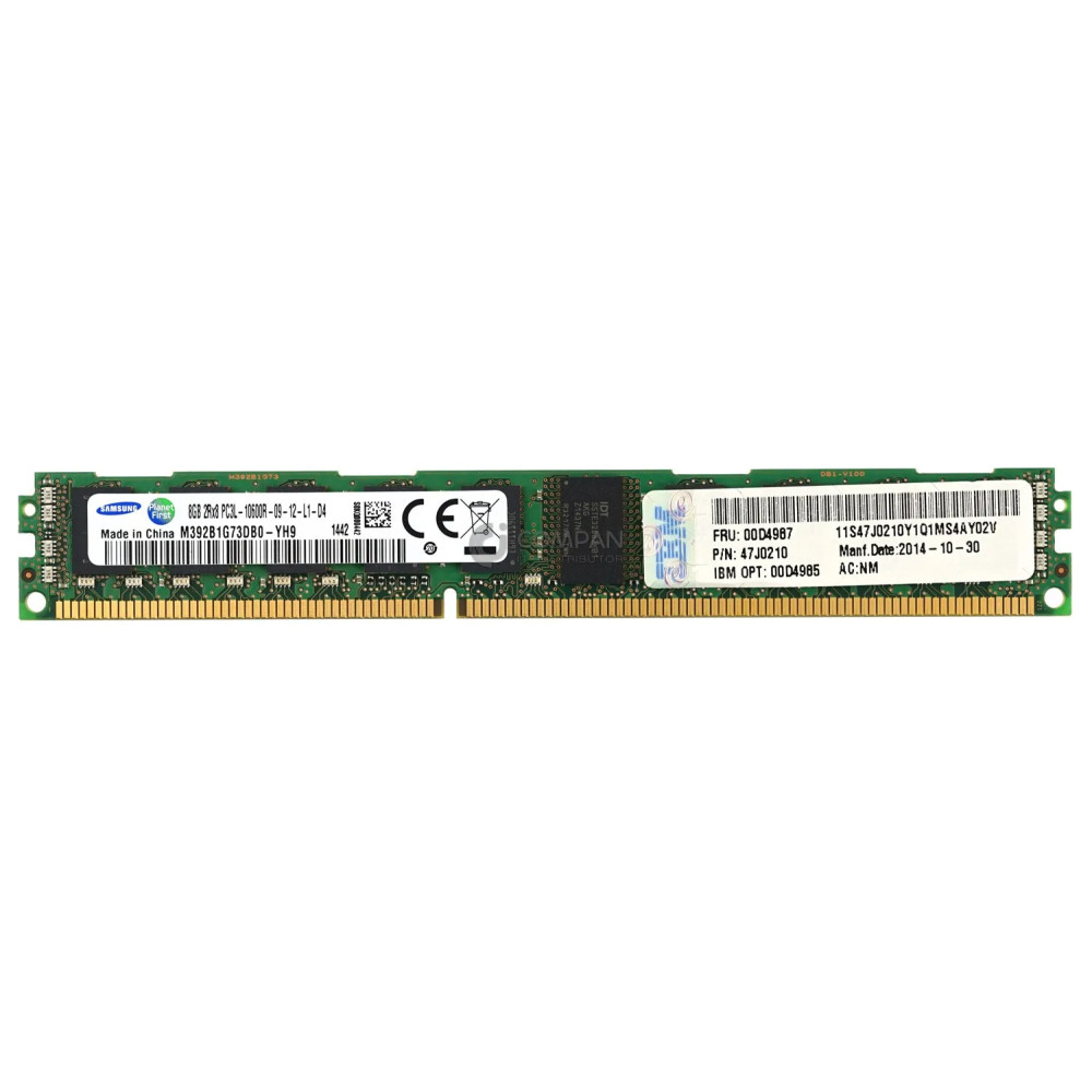 00D4987 IBM MEMORY 8GB 2RX8 PC3L-10600R DDR3 00D4987 47J0210, 00D4985, M392B1G73DB0-YH9 47J0210, 00D4985, M392B1G73DB0-YH9