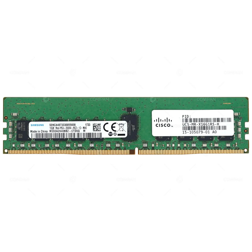 15-105079-01 CISCO 16GB 1RX4 PC4-2666V DDR4 2666MHZ ECC REGISTERED MEMORY UCS-MR-X16G1RS-H, M393A2K40BB2-CTD, MTA18ASF2G72PZ-2G6D1, M393A2K40CB2-CTD