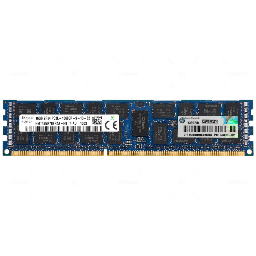 647653-381 HP 16GB DDR3-1333MHZ PC3-10600 ECC REGISTERED CL9 LOW VOLTAGE DUAL RANK MEMORY MODULE -