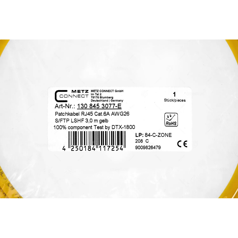 4250184117254  PATCH CORD RJ45 CAT.6A AWG26 3M YELLOW