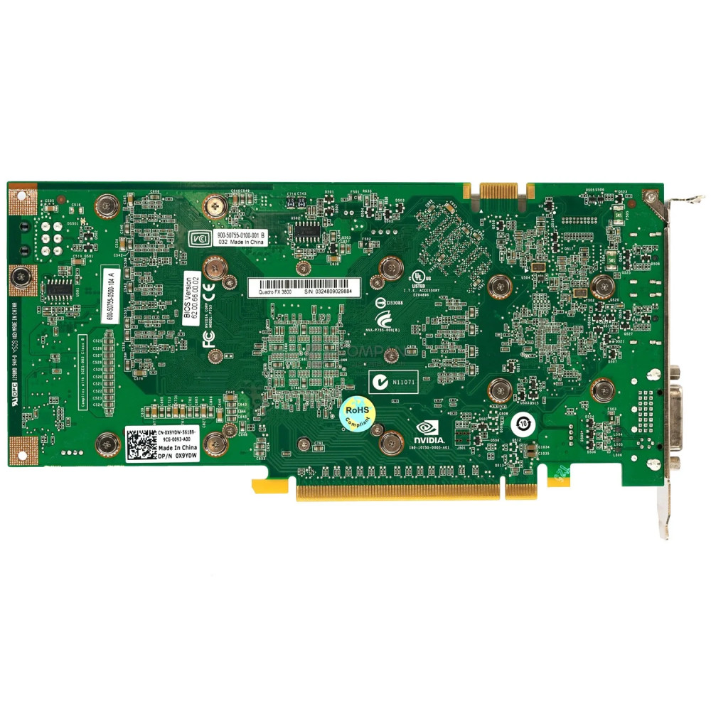 X9YDW DELL NVIDIA QUADRO FX3800 1GB 256-BIT GDDR3 PCI-E GRAPHICS CARD 600-50755-0500-104, 900-50755-0100-001, DCV-00697-N5-GP