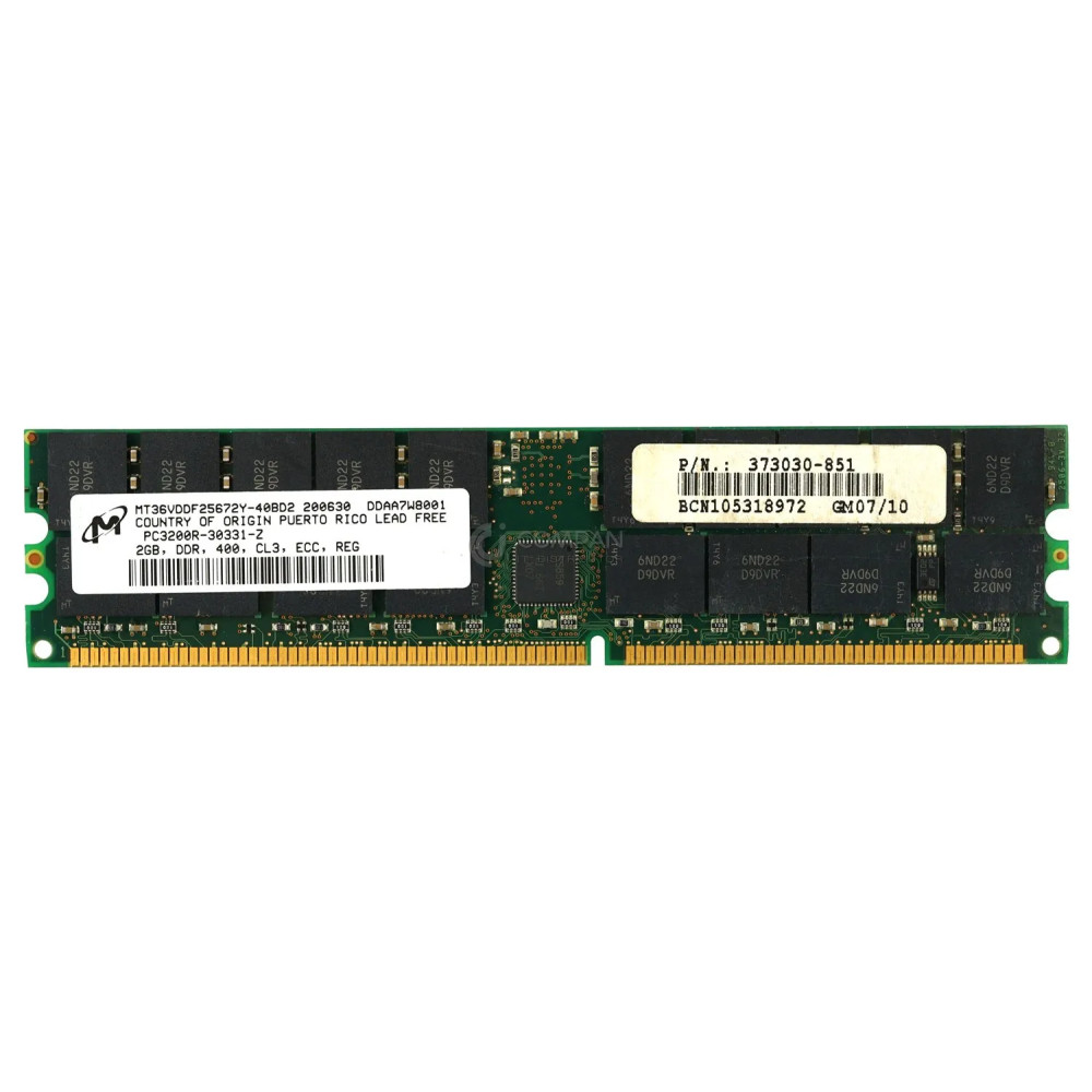 373030-851 HP MEMORY 2GB  PC 3200R DDR 400 CL3 ECC REG - MT36VDDF25672Y-40BD2