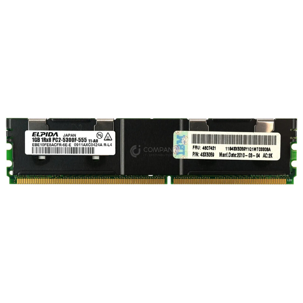 46C7421 IBM MEMORY 1GB 1RX8 PC2 5300F DDR2 - 46C7418, 43X5059, NT1GT72U89D2BD-3C, 43X5059, HYS72T128501EFD-3S-C2