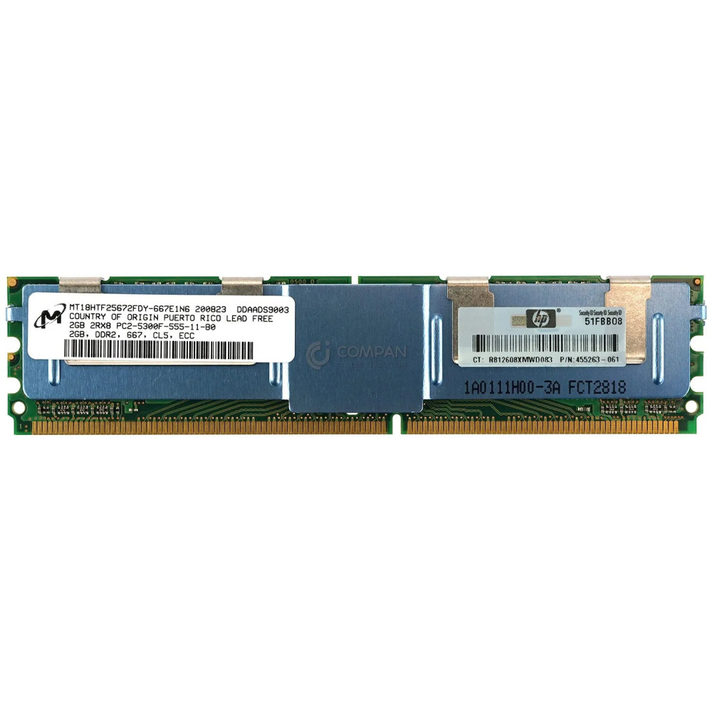 455263-061 HP MEMORY 2GB 2RX8 PC2 5300F DDR2 - MT18HTF25672FDY-667E1N6