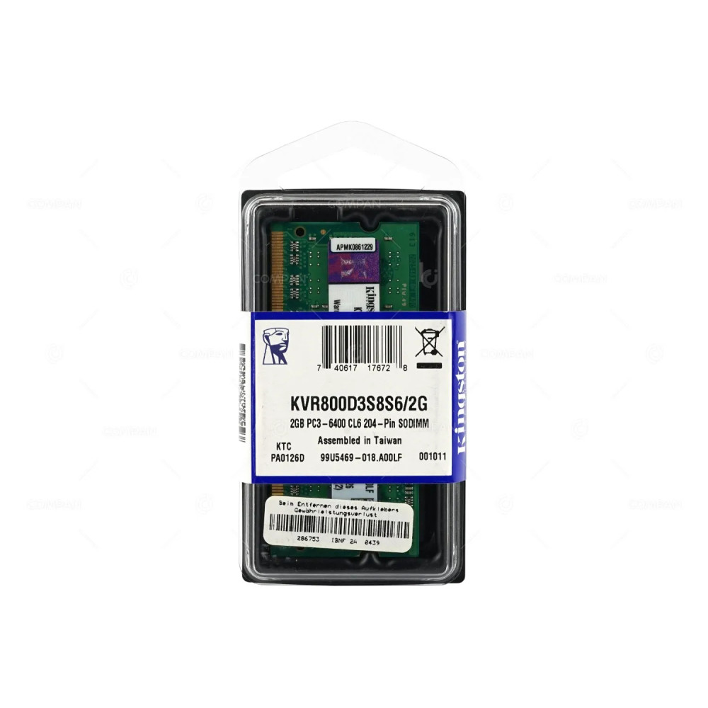 KVR800D3S8S6-2G-NEW KINGSTON MEMORY 2GB PC3-6400 CL6 204-PIN SODIMM DDR3 KVR800D3S8S6/2G, 9905417-017.A01G