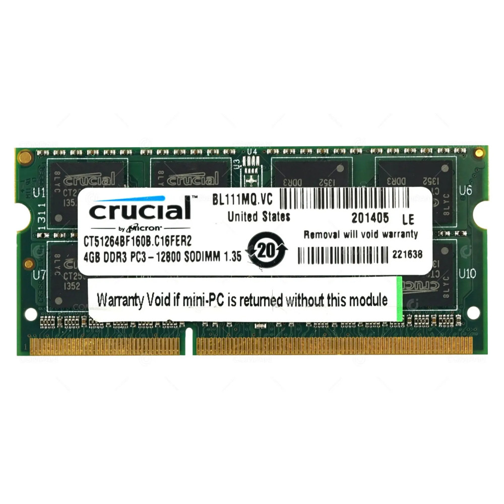 CT51264BF160B-C16FER2 CRUCIAL MEMORY 4GB PC3-12800 1600 MHZ SODIMM 1.35V 204 DDR3 CT51264BF160B.C16FER2, 221638