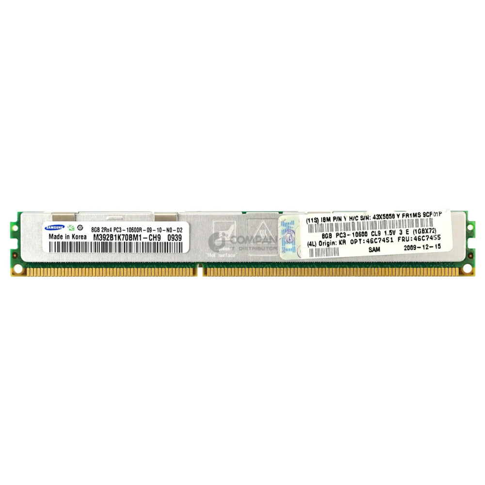 46C7455 IBM 8GB 2RX4 PC3 10600R DDR3 MEMORY LOW PROFILE 43X5058