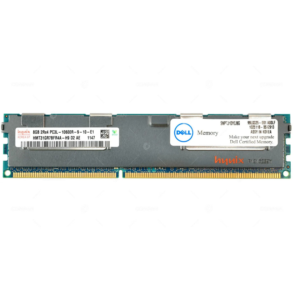 SNPTJ1DYC-8G DELL MEMORY 8GB 2RX4 PC3L 10600R DDR3 SNPTJ1DYC-8G, 99L0325-001.A00LF, HMT31GR7BFR4A-H9
