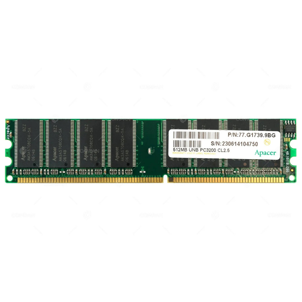 77.G1739.9BG APACER MEMORY 512MB UNB PC3200 CL2.5 DDR NON ECC -