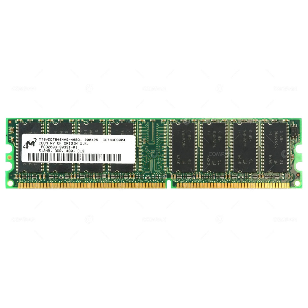 MT8VDDT6464AG-40BD1 MICRON MEMORY 512MB PC 3200U 400MHZ 184 PIN SINGLE RANK DDR 400 CL3 DIMM UNBUFFERED NON ECC PC3200U-30331-A1