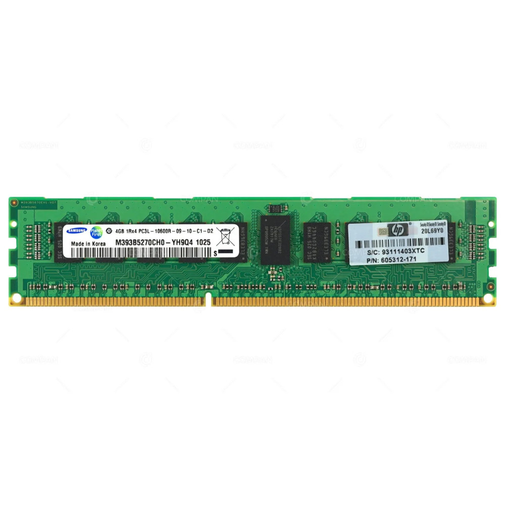 605312-171 HP MEMORY 4GB 1RX4 10600R PC3L DDR3 M393B5270CH0-YH9