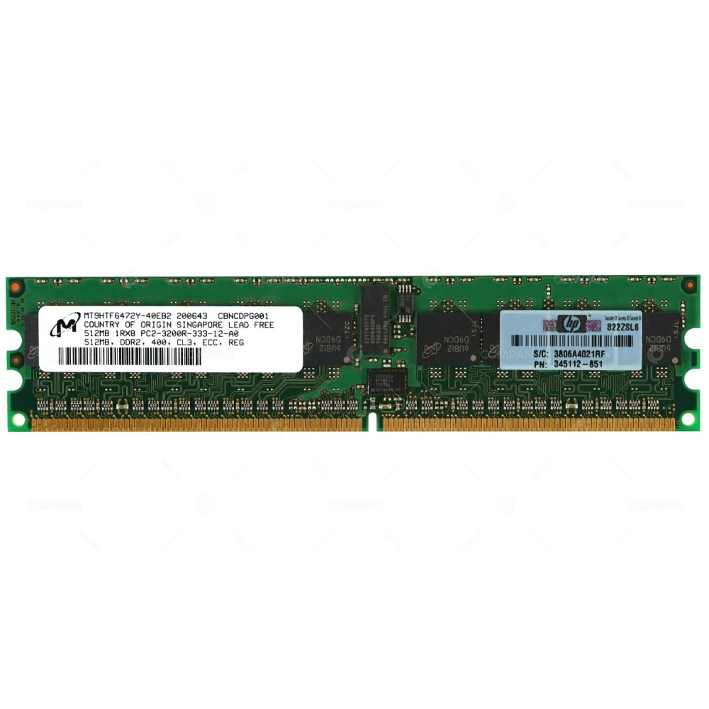 345112-851 HP MEMORY 512MB 1RX8 PC2 3200R DDR2 343055-B21