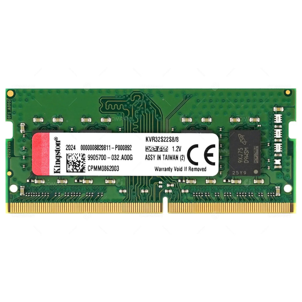 KVR32S22S8-8 KINGSTON MEMORY 8GB 1RX8 PC4 3200 DDR4 25600 260 PIN CL22 SODIMM UNBUFFERED NON ECC FOR LAPTOP KVR32S22S8/8, 9905700-032.A00G, CPMM0862003