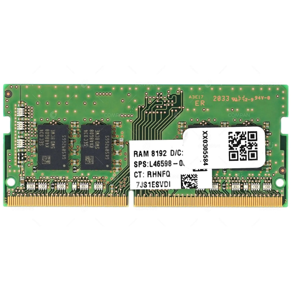 L46598-005 HP MEMORY 8GB 1RX8 PC4 3200 DDR4 25600 260 PIN CL22 1.2V SODIMM UNBUFFERED NON ECC FOR LAPTOP M471A1K43DB1-CWE