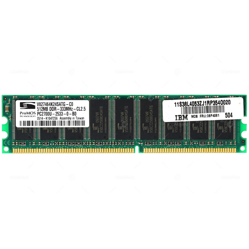 06P4061 IBM MEMORY 512MB PC2700U DDR 333MHZ CL2.5 ECC HYMD264726B8J-J, V827464K24SATG-C0