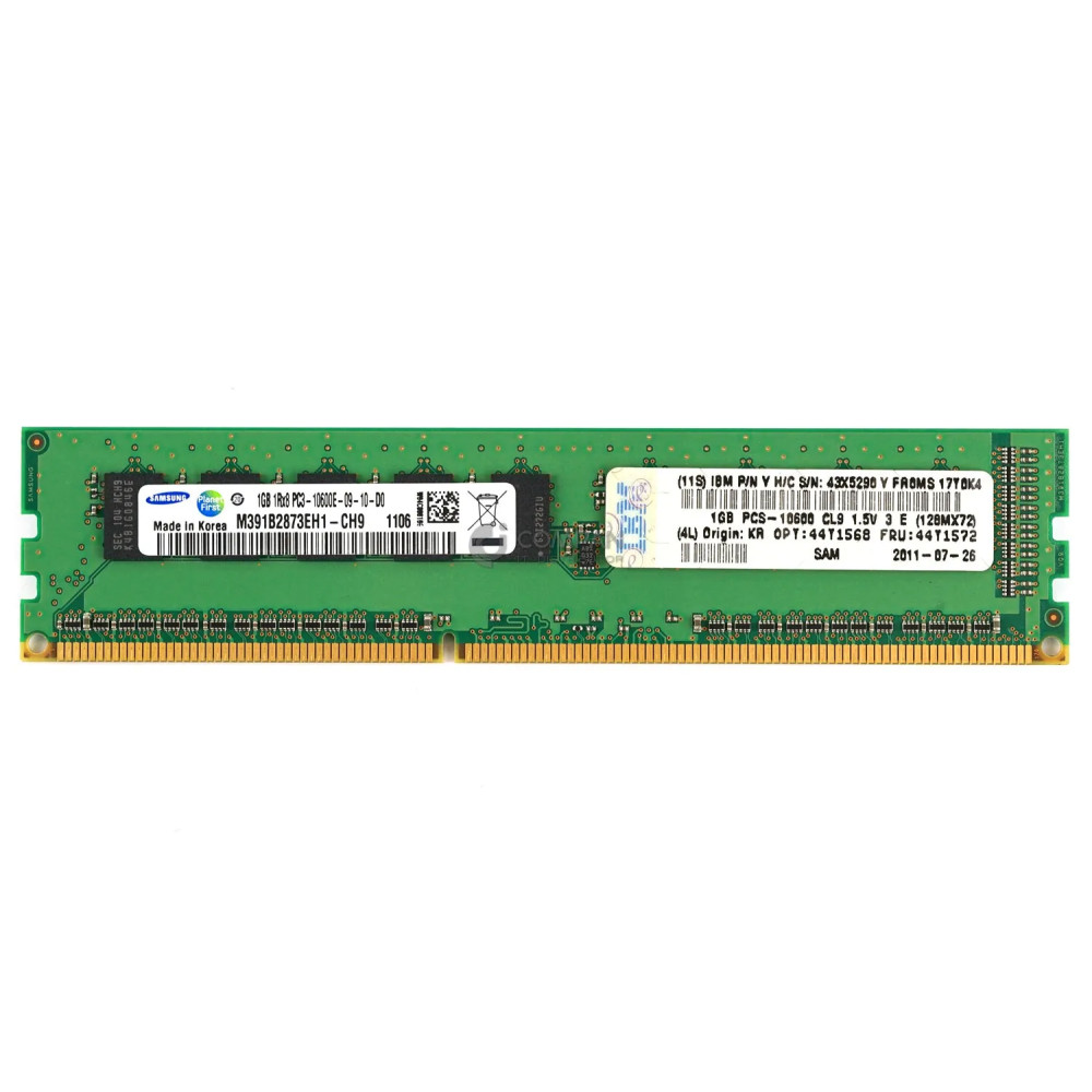 44T1572 IBM MEMORY 1GB 1RX8 PC3 10600E DDR3 44T1572 44T1568, 43X5298, M391B2873EH1-CH9, HMT112U7TFR8C-H9 44T1568, 43X5298, M391B2873EH1-CH9, HMT112U7TFR8C-H9