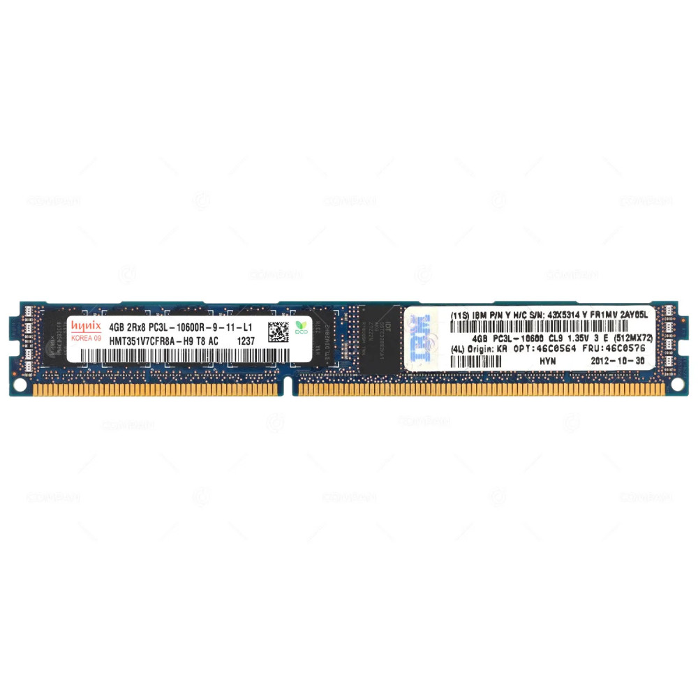 46C0576 IBM MEMORY 4GB 2RX8 PC3L 10600R DDR3 43X5314, MT18KDF51272PDZ-1G4M1, HMT351V7CFR8A-H9