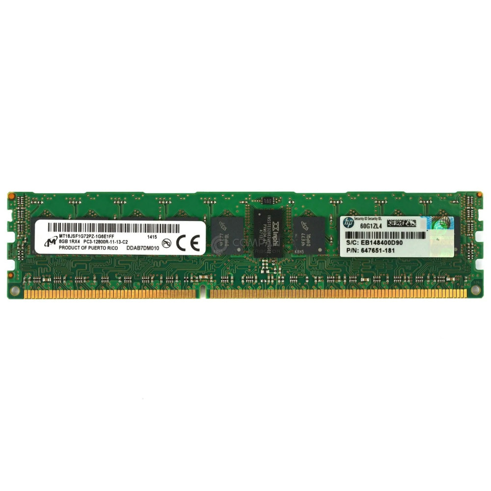 647651-181 HP MEMORY 8GB 1RX4 PC3 12800R DDR3 647651-181 687462-001, MT18JSF1G72PZ-1G6E1, HMT41GR7AFR4C-PB 687462-001, MT18JSF1G72PZ-1G6E1, HMT41GR7AFR4C-PB, 647899-B21