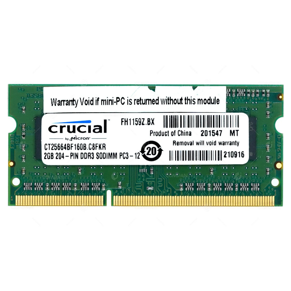 CT25664BF160B.C8FKR CRUCIAL MEMORY 2GB PC3 12800 SODIMM DDR3 FOR LAPTOPS -