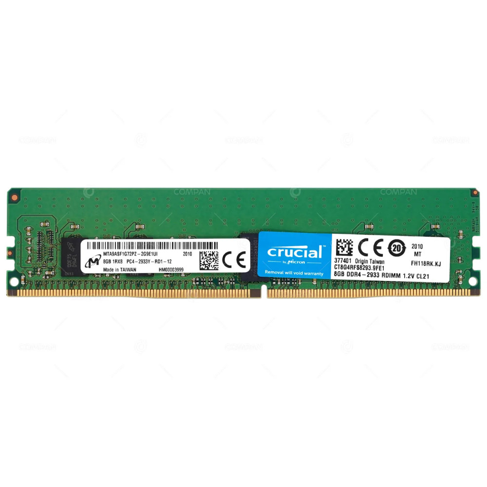 CT8G4RFS8293-9FE1 CRUCIAL MEMORY 8GB 1RX8 PC4 2933Y DDR4 23400Y CT8G4RFS8293.9FE1, MTA9ASF1G72PZ-2G9E1