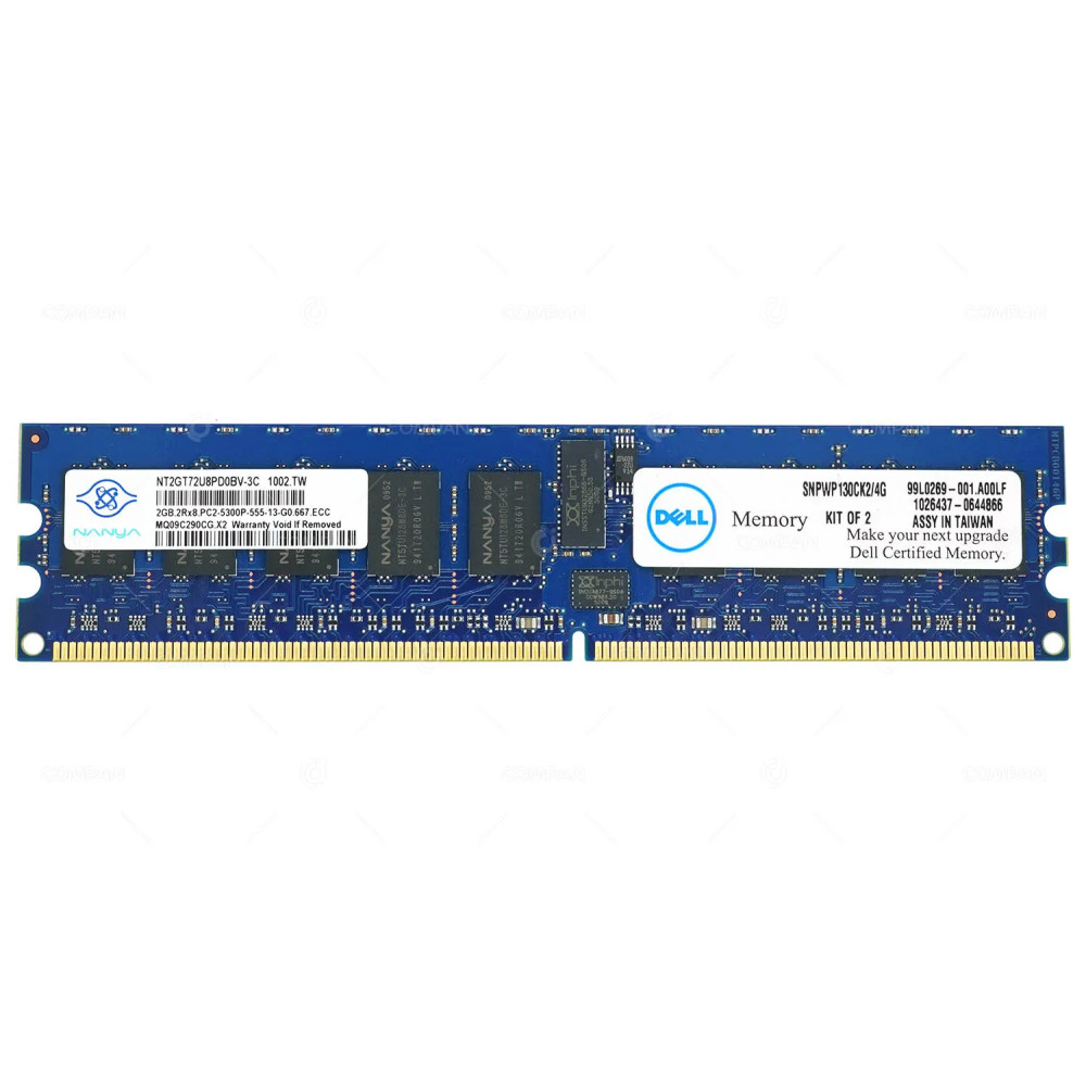 SNPWP130CK2-4G DELL MEMORY 2GB 2RX8 PC2 5300P DDR2 SNPWP130CK2/4G, NT2GT72U8PD0BV-3C