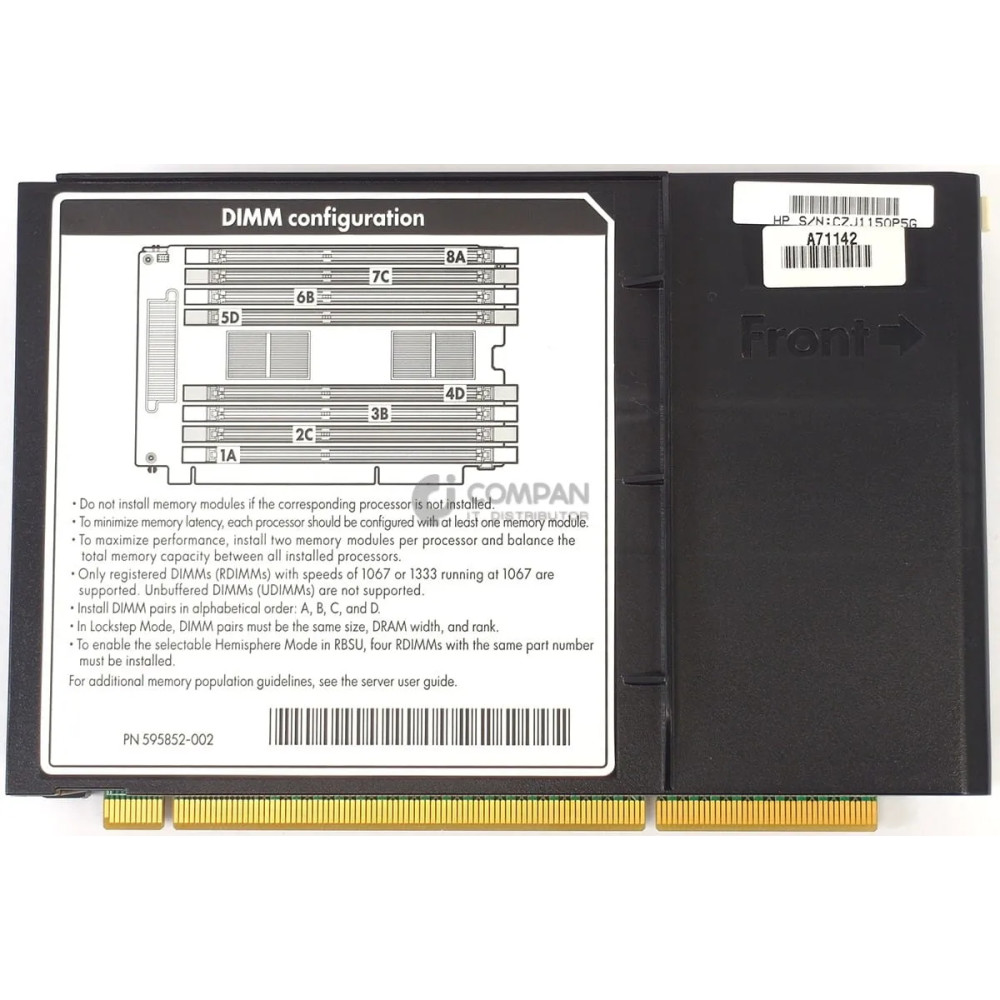 591198-001 HP 8-SLOT MEMORY RISER BOARD FOR HP PROLIANT DL580 G7 DL980 G7