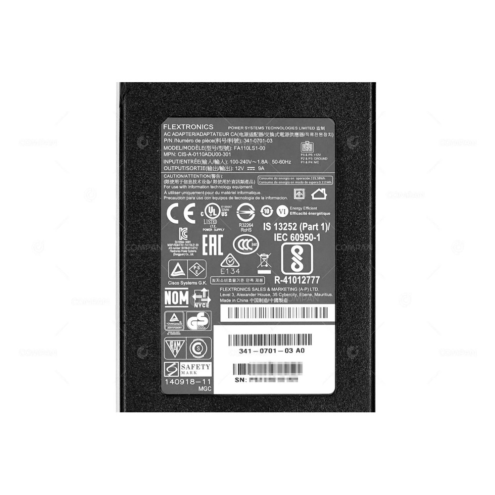 341-0701-03  CISCO 100-240V 108W AC ADAPTER  FOR ISR4321