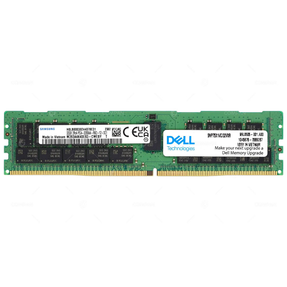 SNP75X1VC-32VXR  DELL DDR4 32GB 2RX4 PC4-25600 3200MHZ RDIMM CAS 22-22-22