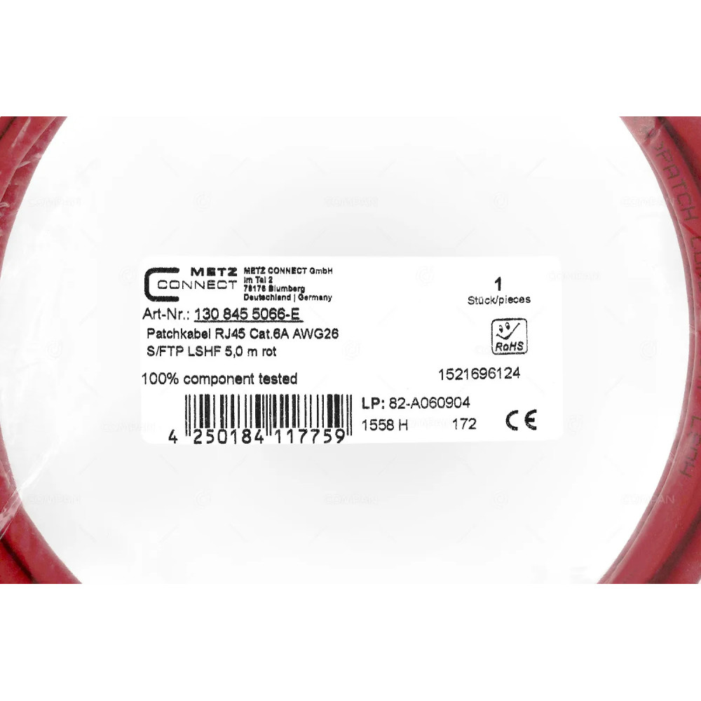 4250184117759  PATCH CORD RJ45 CAT.6A AWG26 5M RED
