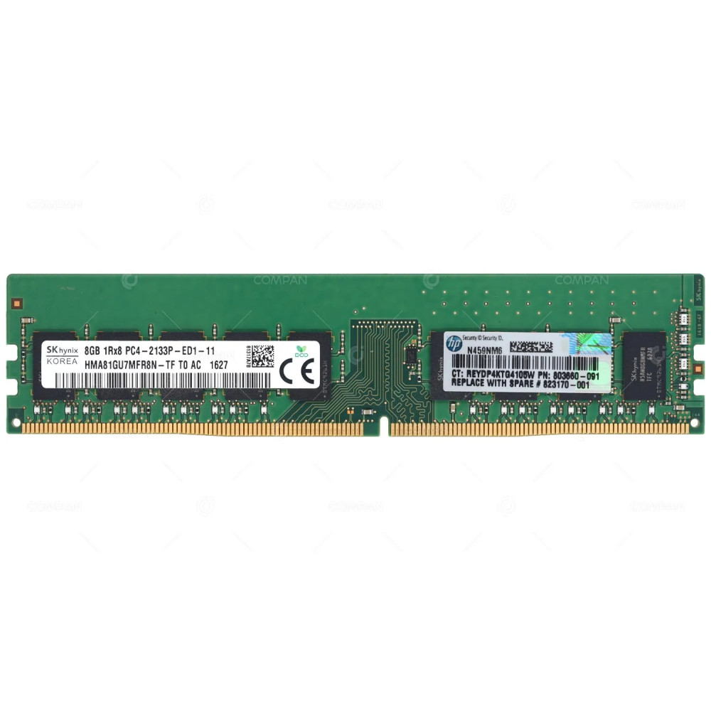 803660-091 HP MEMORY 8 GB 1RX8 PC4 2133P UDIMM 17000P 823170-001, HMA81GU7MFR8N-TF