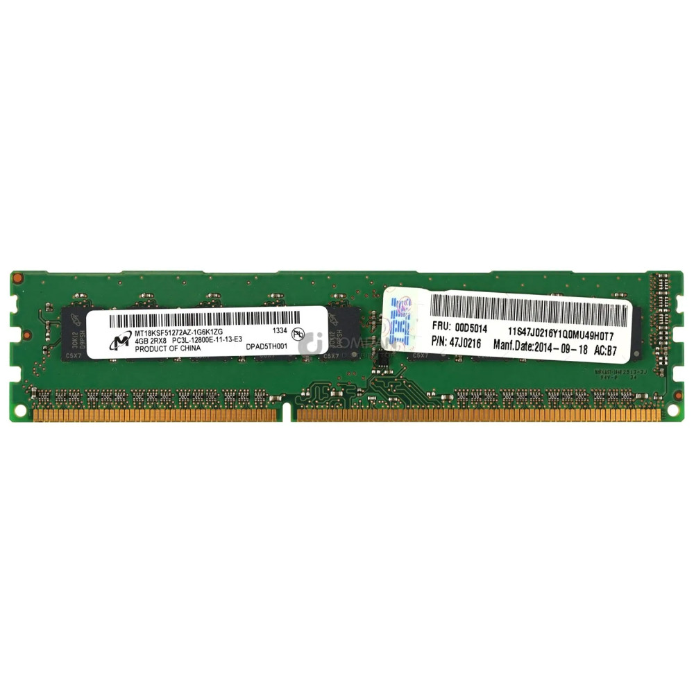 00D5014 IBM MEMORY 4GB 2RX8 PC3L-12800E  DDR3 00D5012, 47J0216, MT18KSF51272AZ-1G6K1