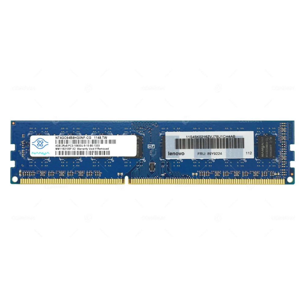 89Y9224 LENOVO MEMORY 4GB 2RX8 PC3 10600U 1333MHZ 240 PIN CL9 1.5V DIMM DDR3