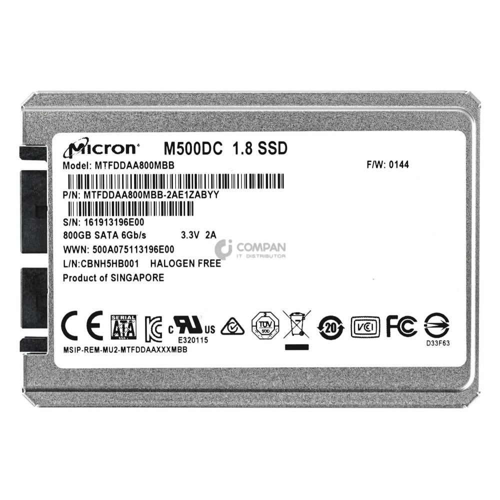MTFDDAA800MBB MICRON 800GB 6G SATA M500DC 1.8 SSD