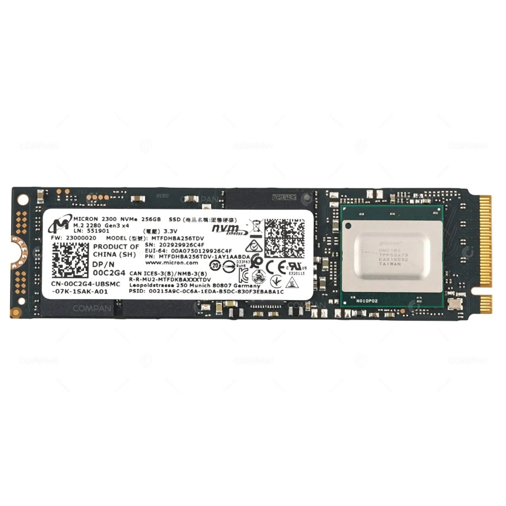 0C2G4 MICRON SOLID STATE DRIVE 256GB 2300 NVME M.2 2280 GEN 3X4 SSD 00C2G4, MTFDHBA256TDV, MTFDHBA256TDV-1AY1AABDA
