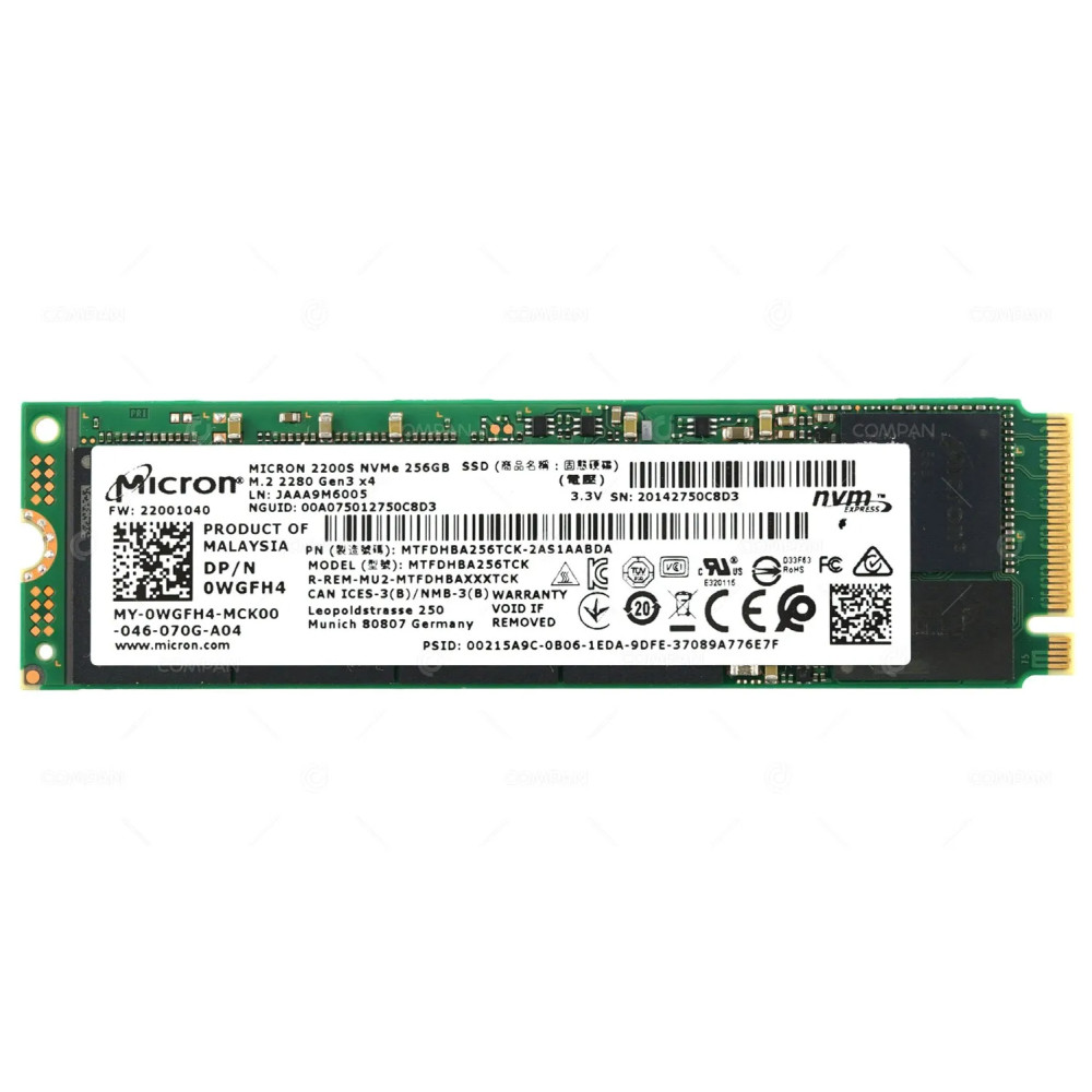 WGFH4 MICRON SOLID STATE DRIVE 256GB 2200S NVME M.2 2280 GEN 3X4 SSD 0WGFH4, MTFDHBA256TCK, MTFDHBA256TCK-2AS1AABDA