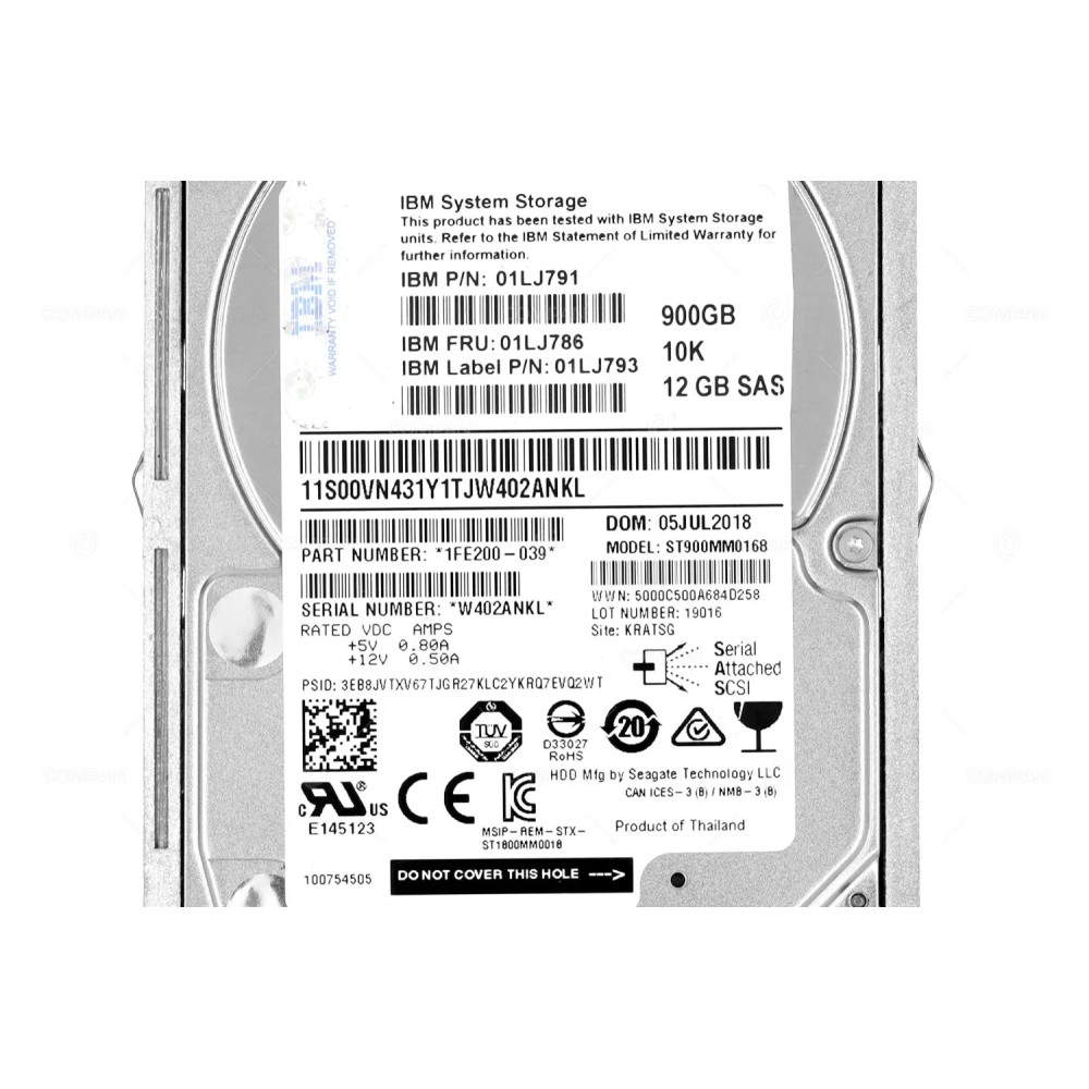 01LJ786  IBM HDD 900GB 10K SAS 12G 2.5" SFF FOR IBM STORWIZE V7000