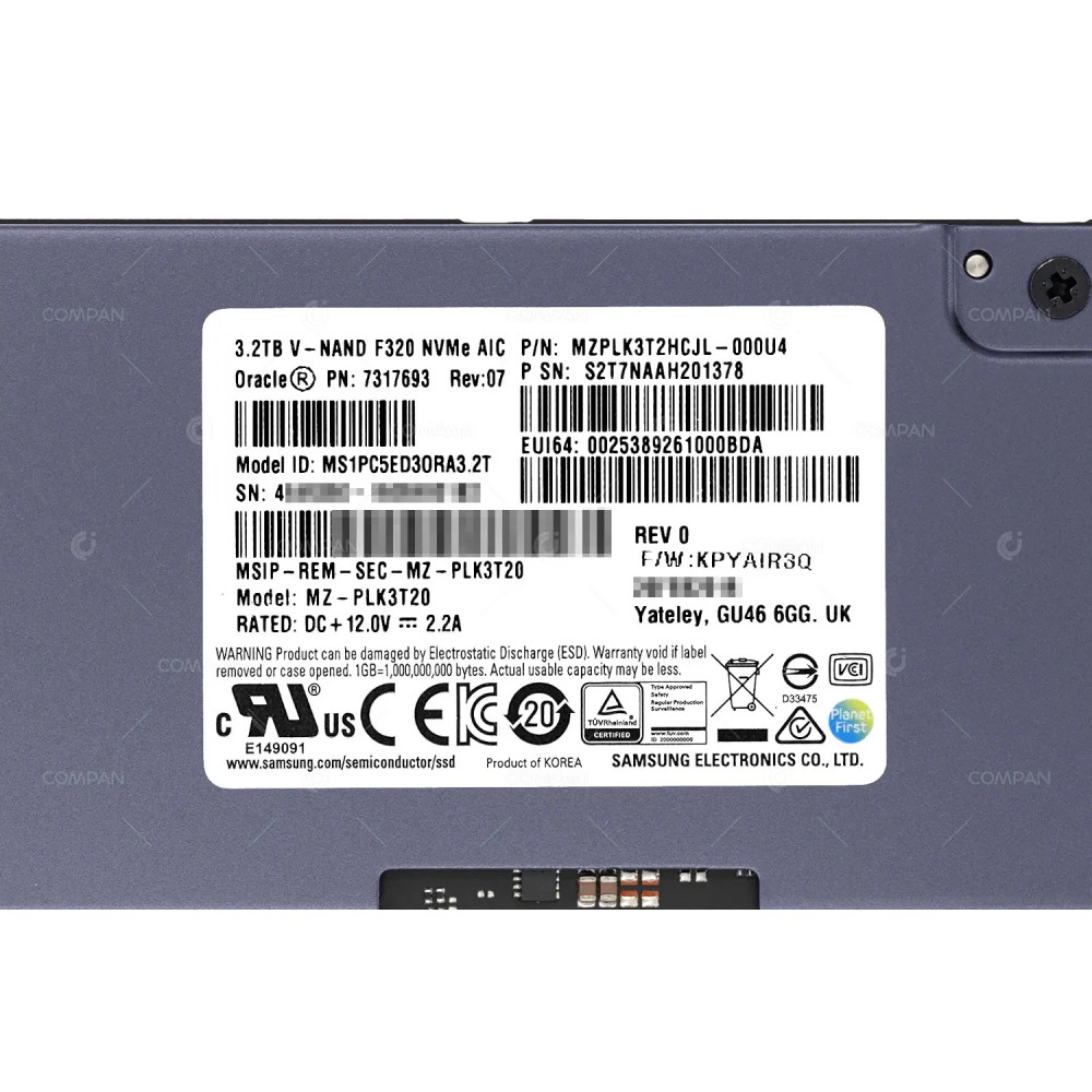 MZ-PLK3T20  SAMSUNG NVME 3.2TB V-NAND PCIE 3.0 X8
