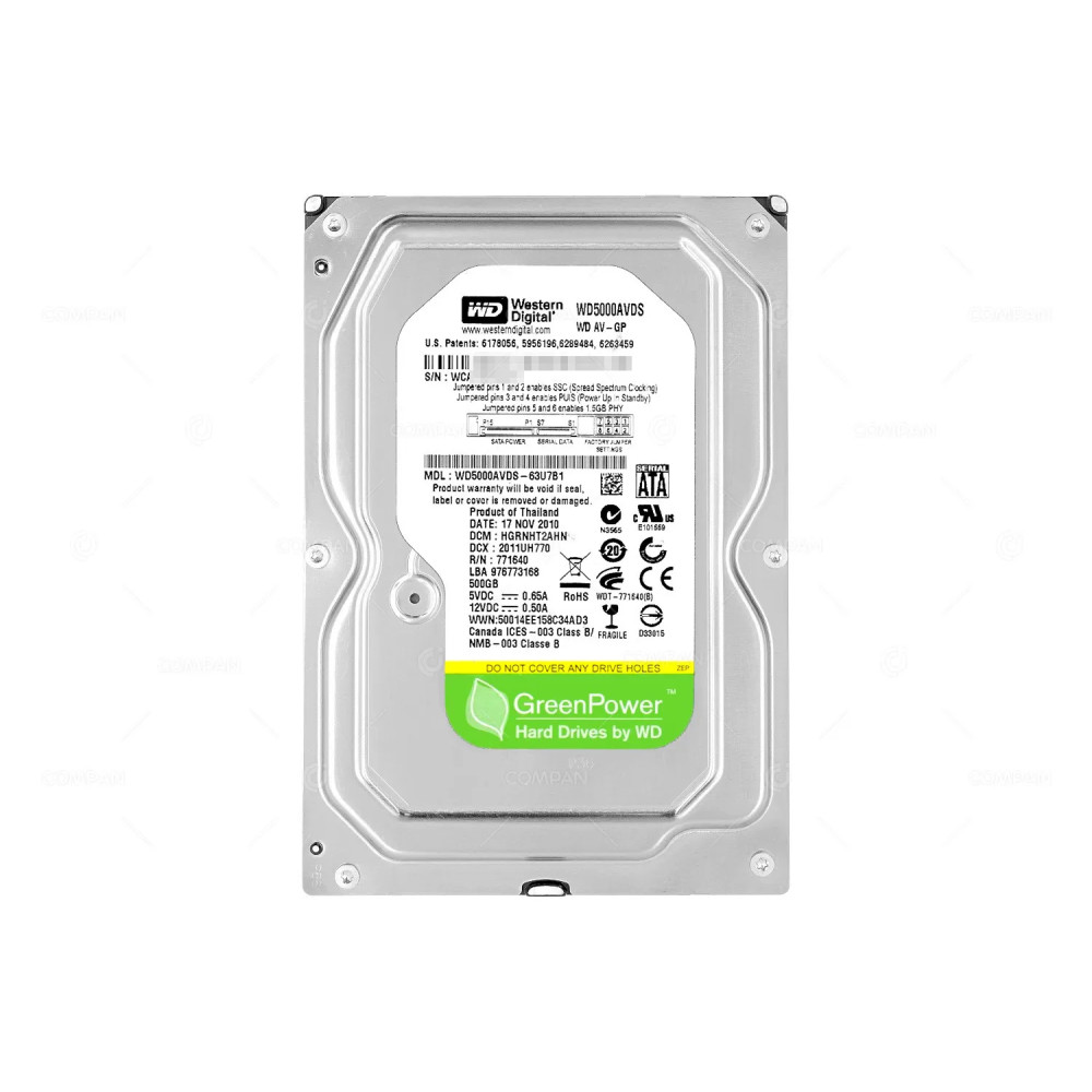 WD5000AVDS  WD HARD DRIVE 500GB 5.4K 3.5 LFF 3G SATA