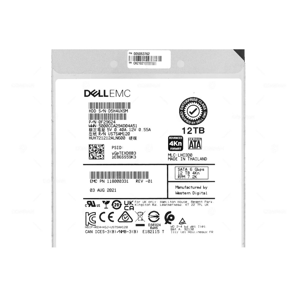 005053762  EMC 12TB 7.2K 6G SATA 4KN 3.5 LFF HARD DRIVE FOR ISILON A2000