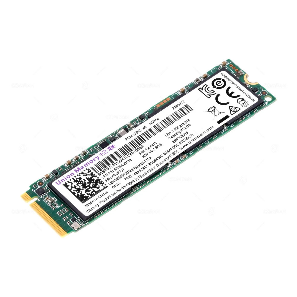 00UP707  LENOVO 512GB M.2 22809 PCIE 3.0 X4 NVME SSD