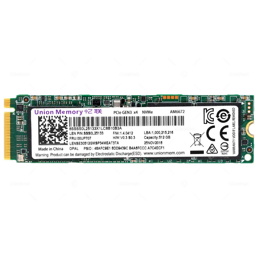 00UP707  LENOVO 512GB M.2 22809 PCIE 3.0 X4 NVME SSD